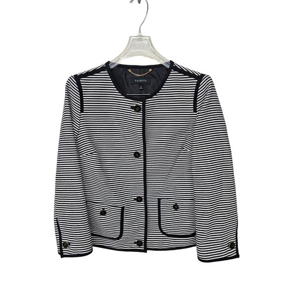 Talbots Striped Black White Striped Blazer Cropped Jacket Size 6 Professional - Picture 1 of 9